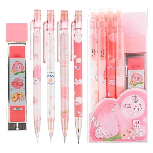 TIESOME Cute Mechanical Pencil Set Include 4 Pcs 0.5mm Kawaii Mechanical and 100 Pcs Replacement Pencil Refills, Kawaii Stationary Cute School Supplies Pencils for Writing Drawing Sketching Drafting - Image 1