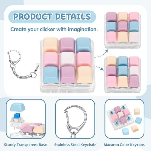 Netholid Colorful Keyboard Fidget Toys for Adults Mechanical Button Keyboard Clicker Keychain for Work Stress Relief Anxiety (9IN1-Style B) thumbnail 3
