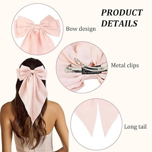 TERSE Hair Bows for Women Big Bows Hair Accessories for Women Girls Cute Oversized Bow Clips with Long Tails Silky Satin Ribbon thumbnail 7
