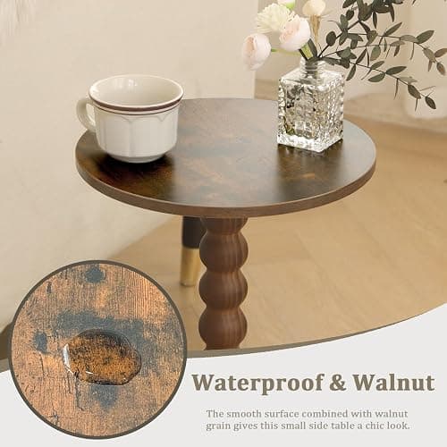 Fultyle Round Side Table, Small Drink Table for Small Spaces, Modern Accent Nightstand with Solid Wood Leg for Living Room, Bedroom, Corners, and Office (Rustic Brown) thumbnail 6