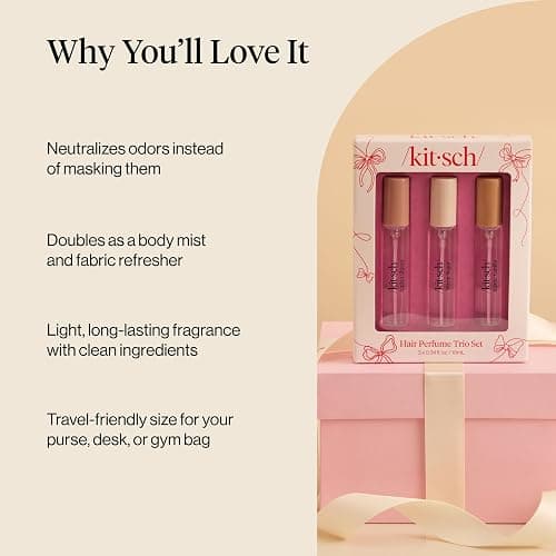 Kitsch Hair Perfume for Women - Trio Set | Clean, Deodorizing & Patented Odor-Eliminating Technology Hair Spray & Body Mist - Freshen Hair, Pillows - Amber Shores, Warm Sugar, Rustic Vanilla, 3x10mL thumbnail 2