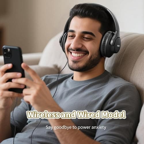 KVIDIO Bluetooth Headphones Over Ear, 65 Hours Playtime Wireless Headphones with Microphone, Foldable Lightweight Headset with Deep Bass,HiFi Stereo Sound for Travel Work PC Cellphone (Black) thumbnail 8