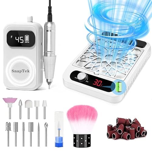 Portable Electric Nail Drill Kit & Nail Dust Collector,Nail Filer Professional 45000 RPM(with 12 Drill Bits & Accessories),3700RPM Vacuum Nail Fan Dust Collector with Reusable Filter for Salon & Home - Image 1