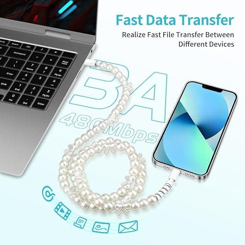 For iPhone Charger Cord USB to Lightn-ing Phone Charger Cable for iPhone 14 | [MFi Certified] 60W Beaded Pearl Fast Charging Cable 3FT USB A to iPhone for iPhone 14 13 12 11 AirPods 1/2 iPad 9th thumbnail 2
