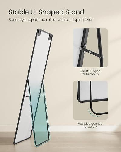SONGMICS Full Length Mirror, 160 x 50 cm, Rectangle Full Body Mirror with Stand, Aluminium Alloy Frame Floor Mirror, Tempered Glass, for Bedroom, Living Room, Cloakroom, Ink Black LFM030B01 thumbnail 6