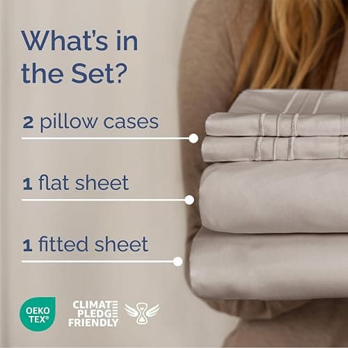 Queen Size 4 Piece Sheet Set - Comfy Breathable & Cooling Bed Sheets Set - Hotel Luxury Bedding for Women, Men, Kids, Teens, Boys & Girls - Deep Pockets, Soft and Wrinkle Free - Oeko-Tex - Light Grey thumbnail 2