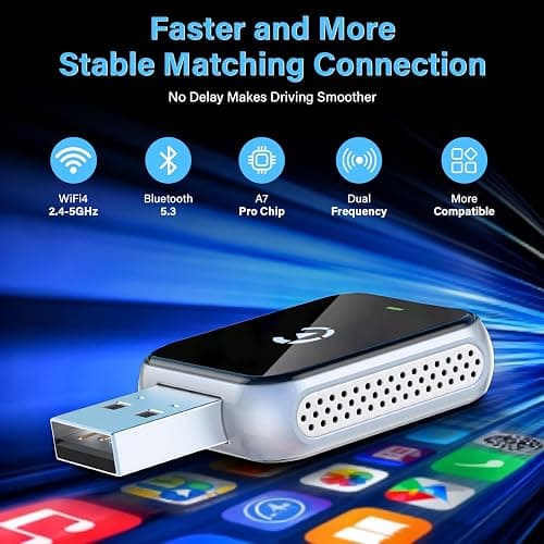 Mini Wireless CarPlay Adapter, 2025 Upgraded iPhone Mini Size Car Play Connect, Black Mirror Wireless and Bluetooth CarPlay Adaptor, Plug&Play, No Delay & Stable Connection, for iPhone thumbnail 2