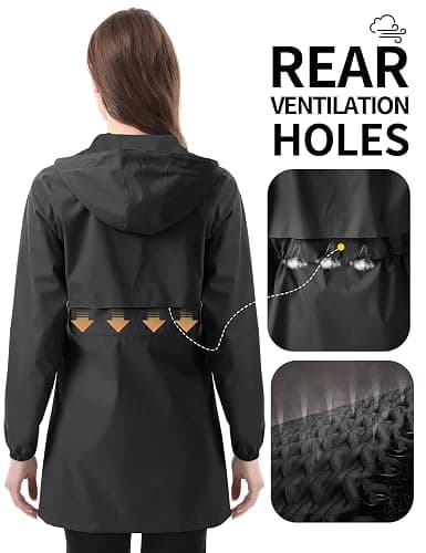 iCreek Women's Long Rain Jacket Waterproof Lightweight Packable Raincoat Hood Windbreaker for Outdoor Hiking, Cycling, Travel thumbnail 2