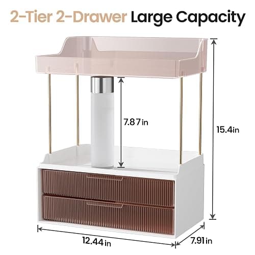 Delamu Bathroom Organizers and Storage, 2 Tier 2 Drawer Makeup Organizer Countertop, Easy to Install, Ideal for Bathroom Counter, Vanity, Ideal for Women Girls, Grapefruit thumbnail 2