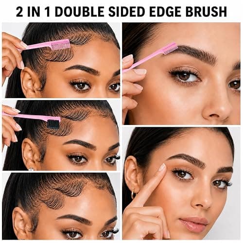 Aigee Slick Back Hair Brush & Edge Brushes and Combs Set,6Pcs in box | 2Pack 3RowTeasing Bristle Brush& 4Pack Double Sided Edge Control Brushes Professional Edge Control Hair Brush Comb for women thumbnail 6