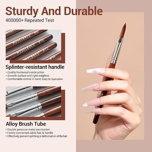 Modelones Kolinsky Sable Acrylic Nail Art Brush Red Wood Pen Nail Brush for Acrylic Powder Molding Drawing Professional Manicure Pens (14#) thumbnail 3