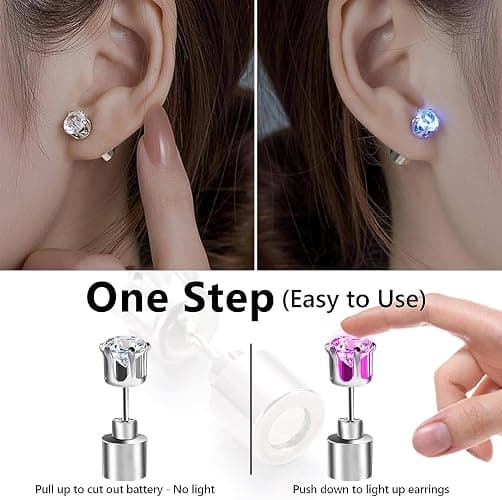 Generic 5Pcs Led Light Up Earrings Led Studs Earrings Party Flashing Blinking Steel Earring Bright Stylish Fashion Earrings Diamond Crown Ear Drop Stud Glowing Up Decoration Multi-Color, silver, M, thumbnail 3