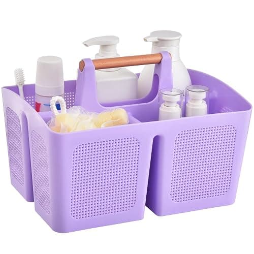 ALINK Portable Shower Caddy Basket with Compartments, Plastic Divided Cleaning Caddy Organizer Storage Tote with Handle for Bathroom, College, Dorm Room Essentials - Purple - Image 1