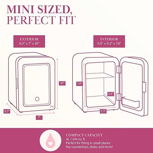 Paris Hilton Mini Refrigerator and Personal Beauty Fridge, Mirrored Door with Dimmable LED Light, Thermoelectric Cooling and Warming Function for All Cosmetics and Skincare Needs, 4-Liter, White - White thumbnail 3