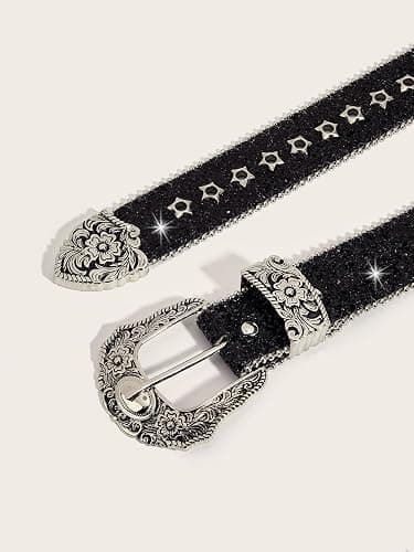 TYHOTULY Women Bling Rhinestone Belt Y2k Vintage Punk Goth Embossed Buckle Cowgirl Cowboy Western Star Belt Jeans Accessories thumbnail 3