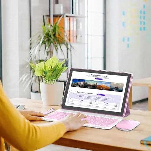 ICONLINK Android 16 Tablet 10 Inch, 12(3+9) GB RAM+64GB ROM, 2 in 1 Tablets with Keyboard Case Mouse Stylus, 1.8GHz Five-core Processor, 1280 * 800 IPS HD Screen, 5G WiFi6 BT 5.3 Tableta PC(Pink) thumbnail 7