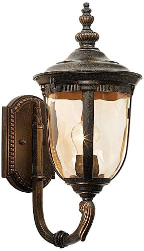 John Timberland Bellagio European Outdoor Carriage Light Fixture Vintage Bronze Curved Arm Hammered Glass Sconce for Exterior House Porch Patio Outside Deck Garage Yard Front Door Garden Home thumbnail 6