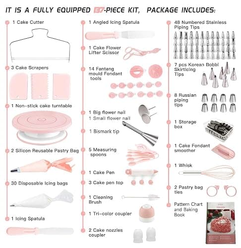 Cake Decorating Kit,137pcs Cake Decorating Supplies with Cake Turntable for Decorating,Pastry Piping Bag,Russian Piping Tips Baking Tools, Cake Baking Supplies for Beginners(Light Pink) thumbnail 3