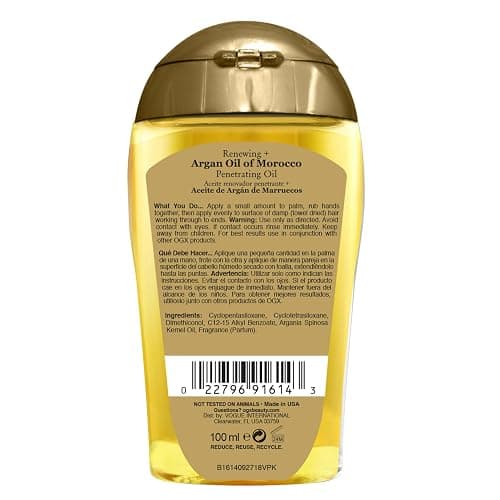 OGX Renewing + Argan Oil of Morocco, Cold-Pressed Argan Oil for Hair Penetrating Treatment & Shine, Moisturizing & Strengthening Silky Oil for All Hair Types, Paraben & Sulfate Free, 3.3 fl oz thumbnail 7
