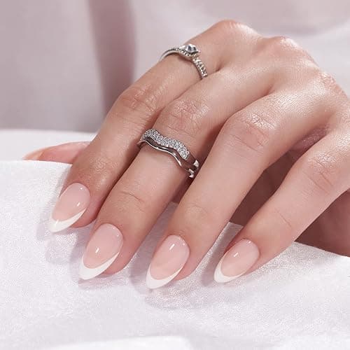 Press On Nails Short - BTArtbox French Tip Press On Nails, Almond Fake Nails White with Nail Glue, Fit Perfectly & Natural Reusable Stick On Nails in 16 Sizes - 32 Glue On Nails Kit, White French thumbnail 3