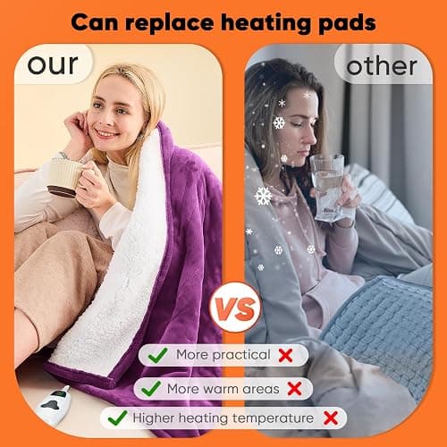 greenoak Heated Blanket Electric Throw 50"X60", Heating Blanket with 10 Heat Levels 8 Hours Auto-Off,Fleece Soft Blanket,Christmas Birthday Gifts for Mom, Taro Purple thumbnail 7