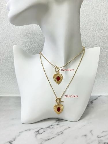 UniLogue Retro Vintage Radial Pattern Love Heart Red Agate OT Buckle Necklace Women's Easy-Matching Casual Necklace thumbnail 6