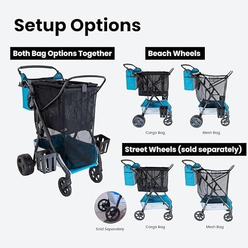 Strolee Large Wheeled Collapsible Beach Cart for Soft Sand, Shopping, Camping & Garden- Lightweight Aluminum Frame- Removable Storage Bag with Carrying Straps, X-L Capacity & Cooler Rack (Blue) thumbnail 9
