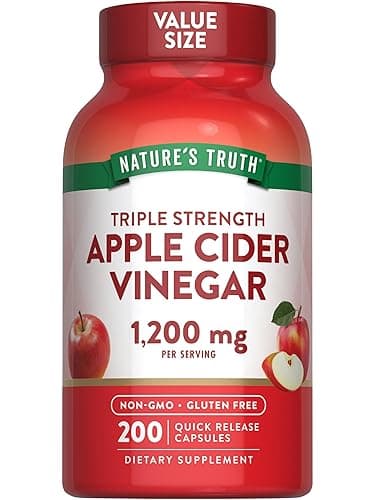 Nature's Truth Apple Cider Vinegar Capsules | 1200mg | 200 Pills | Extra Strength | Value Size | Non-GMO, Gluten Free Supplement