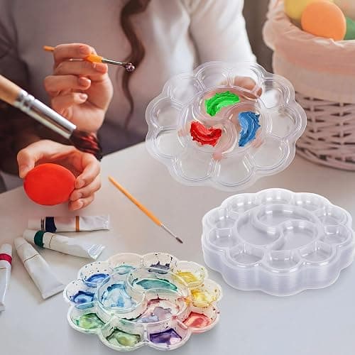 LemonSecret 100 Pcs Large Clear Plum Blossom Paint Tray Palette Disposable Watercolor Palette Acrylic Pallet Color Mixing Tray for Painting Party Oil Watercolor Craft Supplies DIY Art Painting thumbnail 2