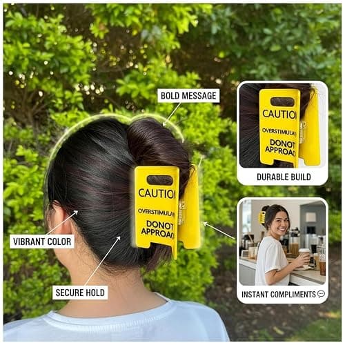 Overstimulated Caution Sign Hair Claw Clip,Yellow Caution Hair Clip,Do Not Approach Sign Hair Claws Hair Clips,Funny Gag Gift for Women and Coworkers thumbnail 6