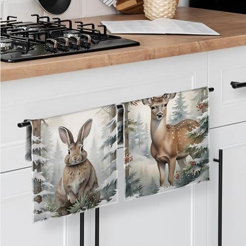 Qpenm Forest Animal Nursery Decor Kitchen Towels,Woodland Animals Baby Shower Decorations,Woodland Forest Animal Waffle Weave Dish Hand Towels,Fox Brids Deer Towels,(16×24 Set of 4) thumbnail 4