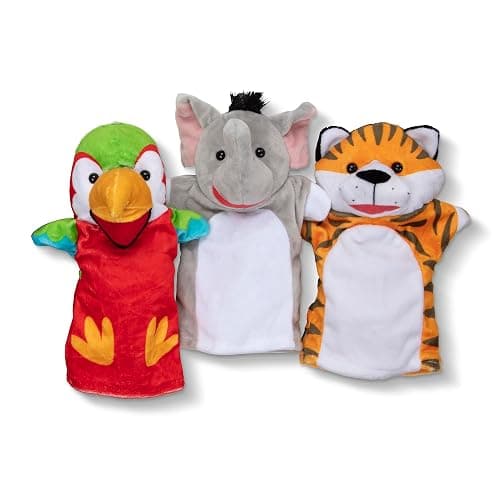 Melissa & Doug Safari Buddies Hand Puppets, Set of 6 (Elephant, Tiger, Parrot, Giraffe, Monkey, Zebra) Soft, Plush Animal Hand Puppets For Toddlers And Kids Ages 2+ thumbnail 4