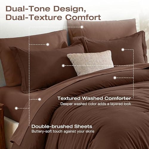 Sasttie Full Comforter Set 7-Piece Dark Brown, Pre-Washed Bed in a Bag | Soft & Breathable, All-Season Bedding Set with Comforter, Sheets, Pillowcases & Pillow Shams, OEKO-TEX, Down Alternative thumbnail 2