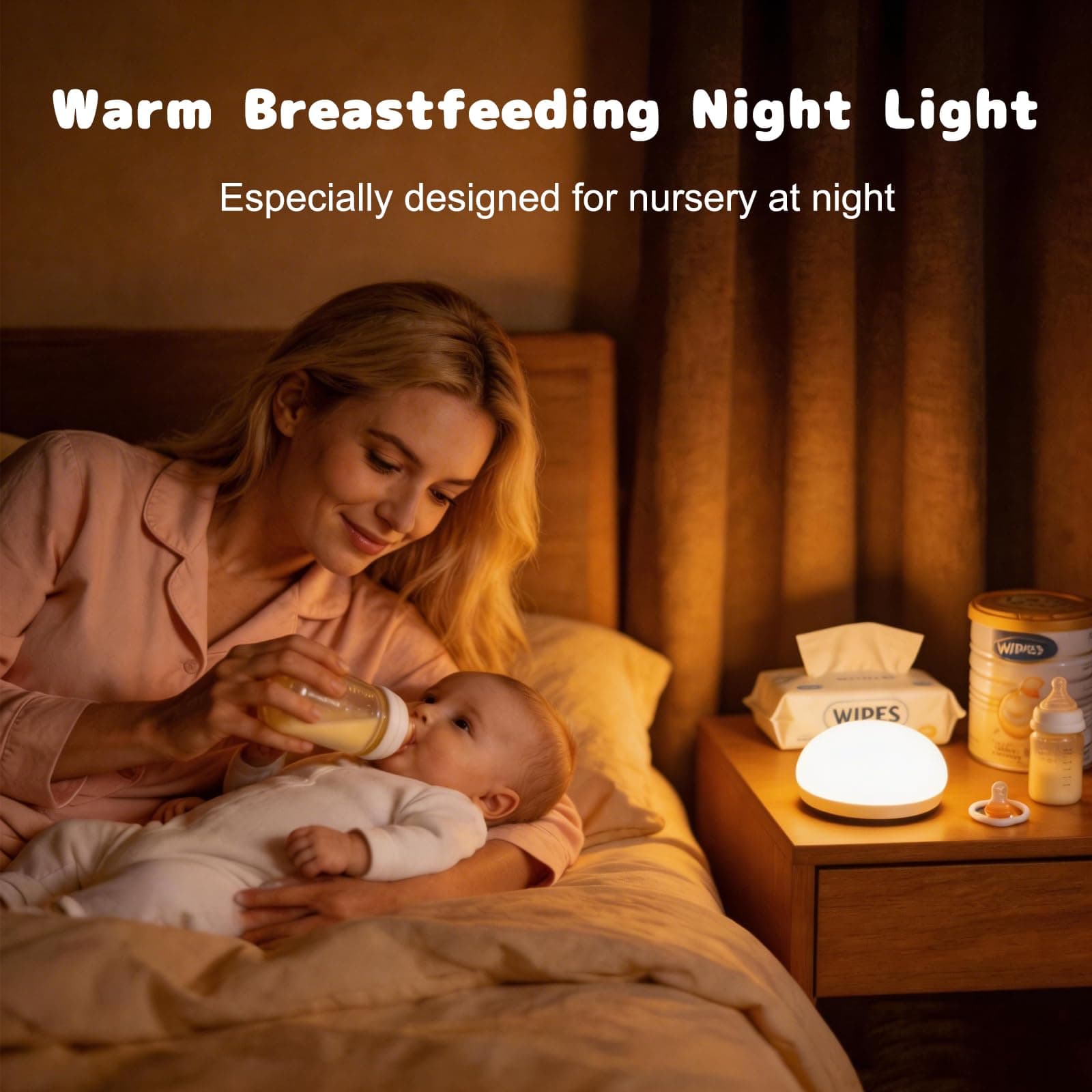 Night Light with Remote Control Wireless Touch Lamp LED Night Lights for Kids Magnetic Base 2 Colors 5 Brightness Dimmable Nursery Bedside Lamp Work for 150H (Breastfeeding Light PRO) thumbnail 9