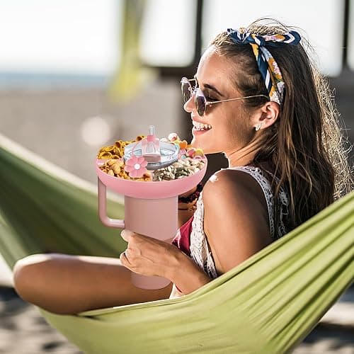 Snack Bowl for Stanley Cup 40 oz with Handle-Perfectly Compatible with Stanley Quencher H2.0 Tumbler 40 oz with Handle, Reusable Silicone Snack Tray, Stanley cup accessories (Pink Snack Bowl) thumbnail 8