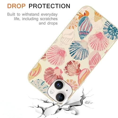 Phoona 2 Pack Cute Case for iPhone 14 / iPhone 13 6.1", Beach Blue Pink Ocean Seashell Aesthetic Summer Girly Design Pattern for Girls Women, Slim Soft Silicone Shockproof Bumper Protector Cover thumbnail 5