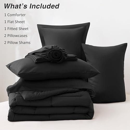 Love's cabin Full Comforter Set Ash Black, 7 Pieces Full Bed in a Bag, All Season Bedding Sets with 1 Comforter, 1 Flat Sheet, 1 Fitted Sheet, 2 Pillowcase and 2 Pillow Sham thumbnail 8
