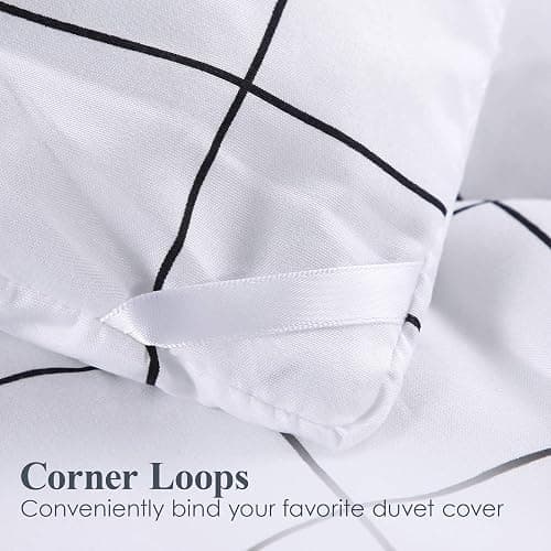 Andency White Grid Comforter Set Full Size (79x90 Inch), 3 Pieces(1 Grid Comforter and 2 Pillowcases), Summer Lightweight Microfiber Down Alternative White Comforter with Black Lines - White - Full (79*90 in) thumbnail 4
