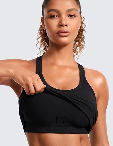 CRZ YOGA Seamless Ribbed Scoop Neck Tank Top for Women - Workout Racerback Padded Athletic Camisole with Built in Bra thumbnail 4