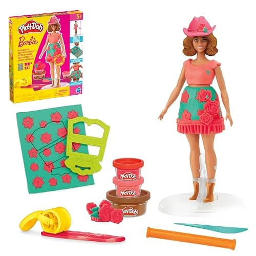 Play-Doh Barbie Florals and Fringe Set, Make Doll Clothes with Modeling Compound & 9 Fashion Accessories, Arts & Crafts for Girls & Boys 5+ - Image 1