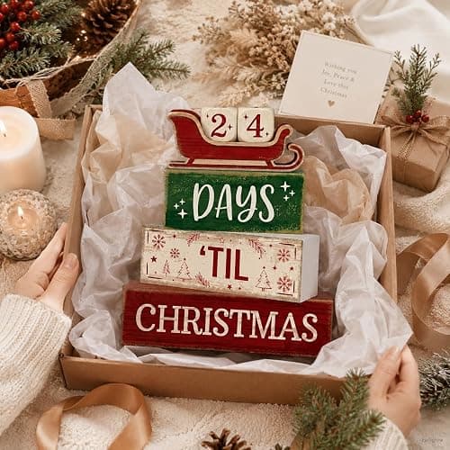 Christmas Countdown Decorations Indoor, Christmas Table Decor for Home | 99 Days Sleigh Christmas Wooden Table Party Centerpiece, Winter Tiered Tray Decor Farmhouse Xmas Gift for Kitchen Coffee Bar thumbnail 8