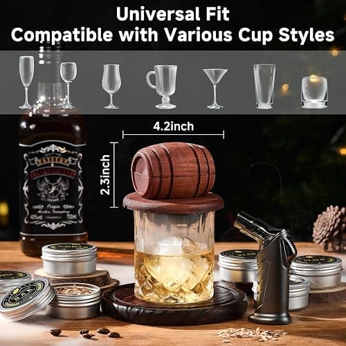 Whiskey Smoker Kit with Torch - 6 Flavors Wood Chips, 2 Glasses, 2 Ice Ball Molds - Cocktail Smoker Infuser Kit, Old Fashioned Drink Smoker Kit, Birthday Bourbon Whiskey Gifts for Men,Dad(NO Butane) thumbnail 3