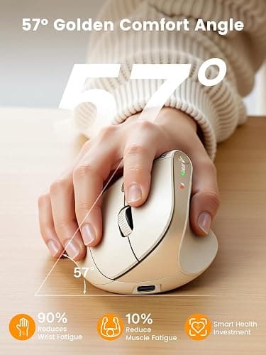 SABLUTE MAM3 Ergonomic Mouse, Rechargeable Wireless Vertical Mouse with 4 Adjustable DPI for Small/Medium Hands, Dual-Device Connectivity for Computer/PC/Laptop,Bluetooth Mouse for Window,Mac OS,Beige thumbnail 7