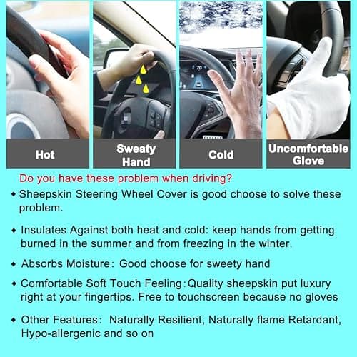 Fluffy Wool Sheepskin Fuzzy Black Car Steering Wheel Cover for Universal Auto Steering Wheel 14 1/2-15 1/2inch, Anti-Slip, Soft Plush, Comforting and Luxurious, Soft Texture (Black) thumbnail 6
