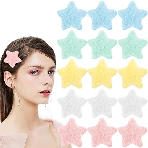 20 Pcs Fluffy Star Hair Clips Y2K Cute Hair Barrettes Plush Fuzzy Star Shaped Alligator Duckbill Clips Decorative Colorful Accessories for Women Girls - Image 1