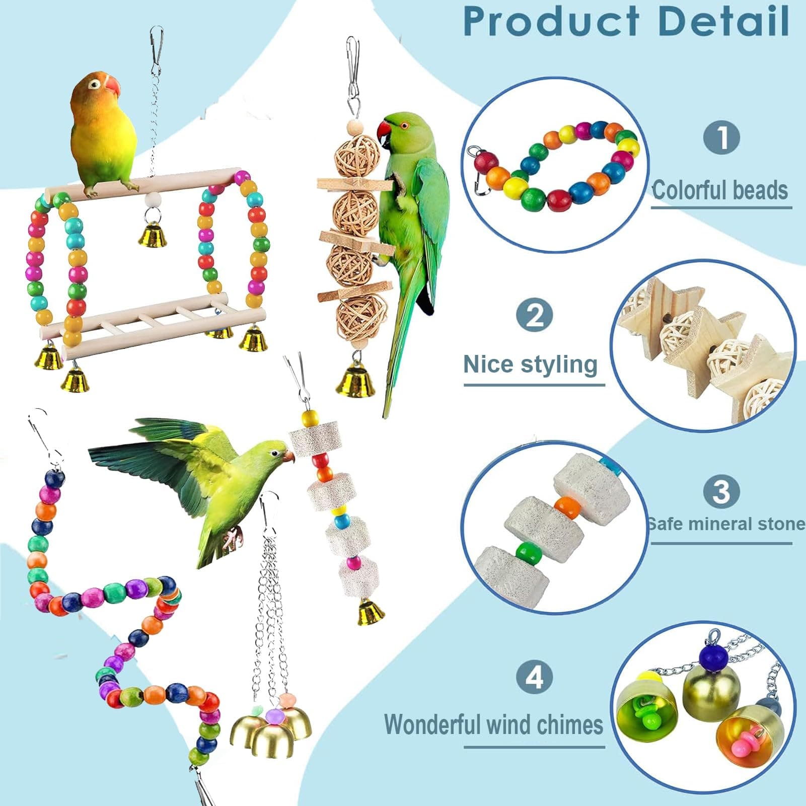 Parakeet Toys,22Pcs Bird Toys for Parakeets,Parrot Swing Chewing Hanging Toy Hammock Climbing Ladder Bird Cage Colorful Toys with Bells for Cockatiel,Budgerigar,Conures,Love Birds,etc thumbnail 3