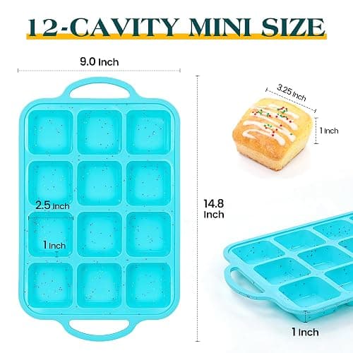 KASHME 12-Cavity Silicone Brownie Pans With Metal Frame, Non Stick | All Edges Mini Brownie Baking Pan With Dividers, Square Muffin Pan For Oven, Aqua, 1 Pc thumbnail 2