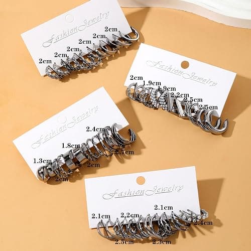 16-24 Pairs Gold Silver Black Earring Set for Women, Chunky Earring Multipack Punk Trendy Big Small Stud Hoop Earring Lightweight Twisted Pearl Ear Pack For Daily Birthday Party Gift thumbnail 7