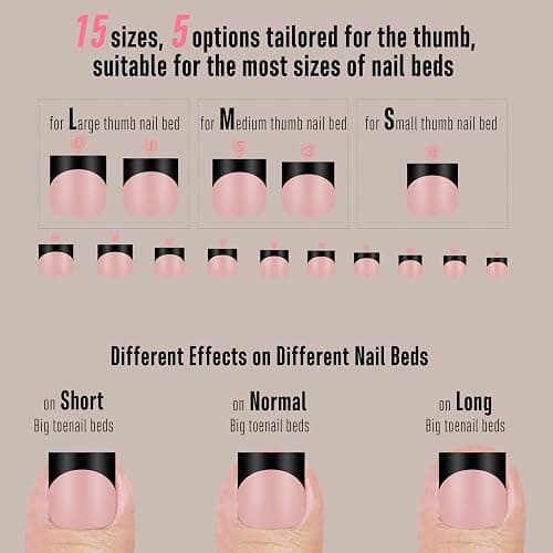 NOVO OVO Halloween Black French Tip Toe Nail Tips Press on, BABY PINK Sharp Square Pre-Designed Soft Gel False Toenail Extension, Medium Wide Fake Toenails, Full Cover Acrylic for DIY 15 Sizes 240 pcs thumbnail 5