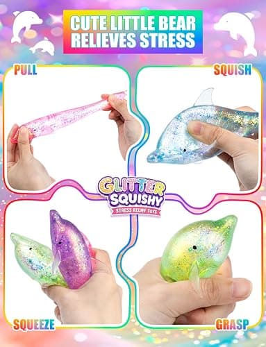 4Pack Dolphin Sugar Stress Balls Cute Glitter Dolphins Fidget Toys for Kids Adults, Soft Sea Animals Sensory Toys for Stress Relief Party Favors Easter Basket Stuffers thumbnail 4